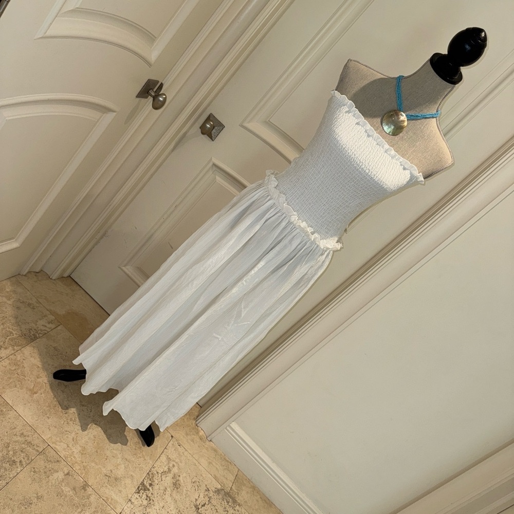 Cotton Blends Shirred Tube Long Dress - Picture 3 of 10